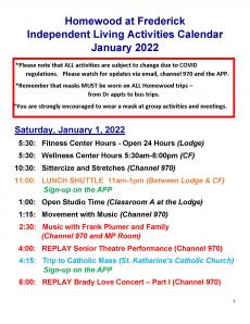 January 2022 IL activity Calendar