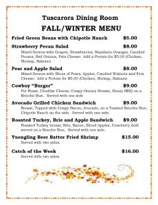 Tuscarora Dining Room Fall &amp; Winter seasonal menu